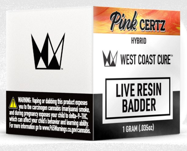 West Coast Cure - Pink CERTZ (Live Resin Badder - Hybrid) THC 67.96%